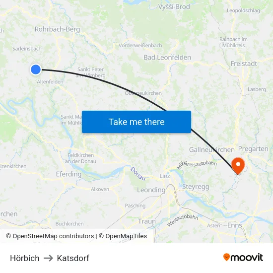 Hörbich to Katsdorf map