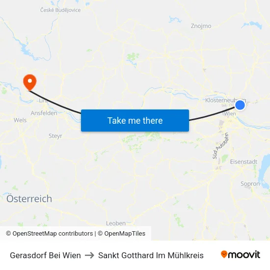 Gerasdorf Bei Wien to Sankt Gotthard Im Mühlkreis map