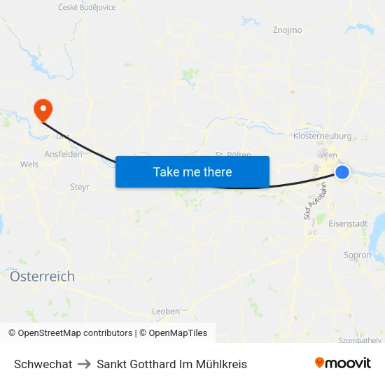 Schwechat to Sankt Gotthard Im Mühlkreis map