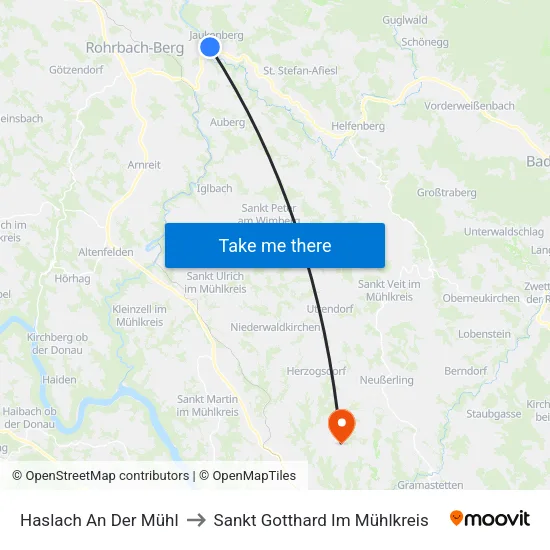 Haslach An Der Mühl to Sankt Gotthard Im Mühlkreis map