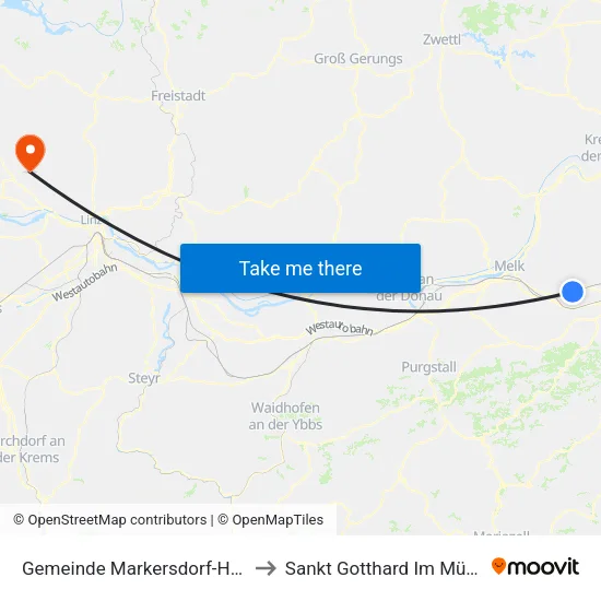 Gemeinde Markersdorf-Haindorf to Sankt Gotthard Im Mühlkreis map