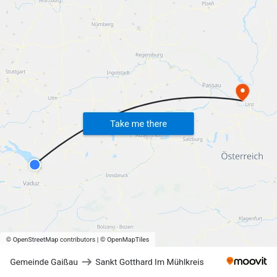 Gemeinde Gaißau to Sankt Gotthard Im Mühlkreis map