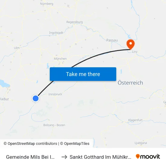 Gemeinde Mils Bei Imst to Sankt Gotthard Im Mühlkreis map