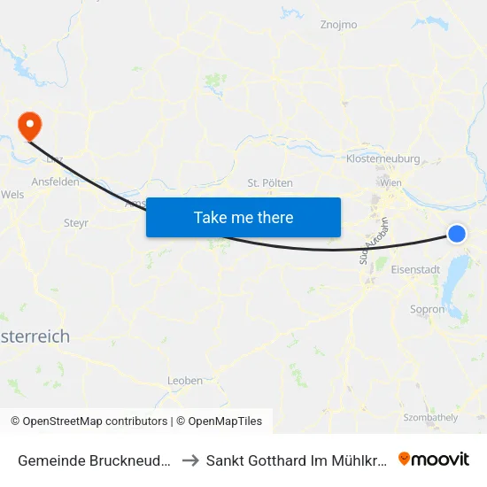 Gemeinde Bruckneudorf to Sankt Gotthard Im Mühlkreis map