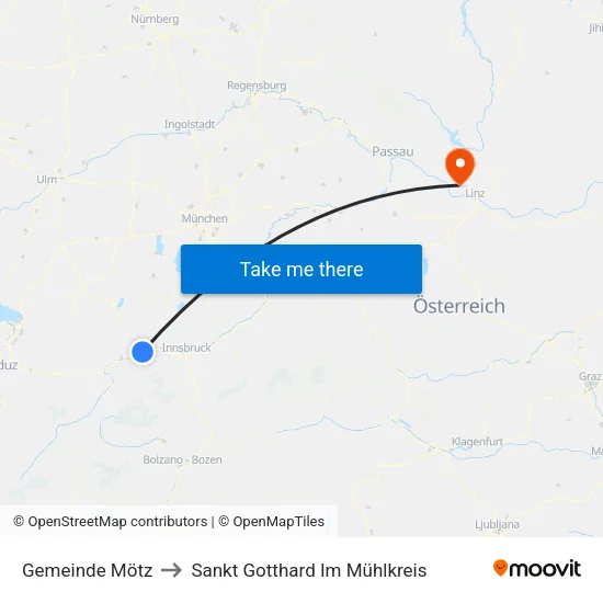 Gemeinde Mötz to Sankt Gotthard Im Mühlkreis map