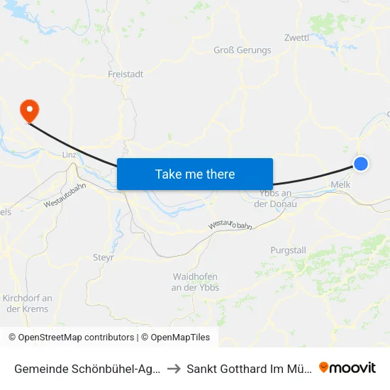 Gemeinde Schönbühel-Aggsbach to Sankt Gotthard Im Mühlkreis map