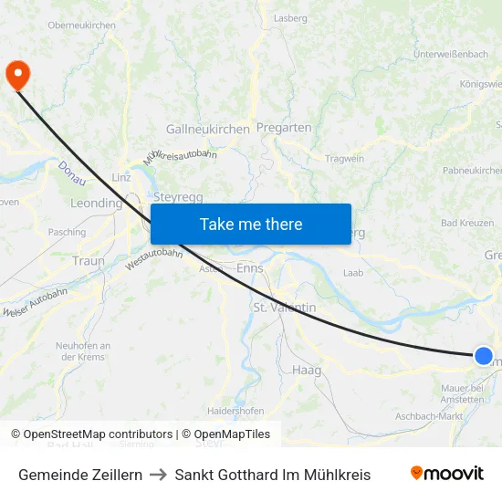 Gemeinde Zeillern to Sankt Gotthard Im Mühlkreis map