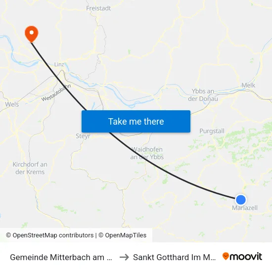 Gemeinde Mitterbach am Erlaufsee to Sankt Gotthard Im Mühlkreis map