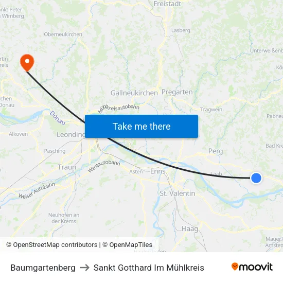 Baumgartenberg to Sankt Gotthard Im Mühlkreis map