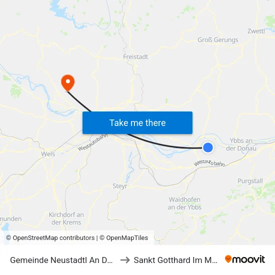 Gemeinde Neustadtl An Der Donau to Sankt Gotthard Im Mühlkreis map