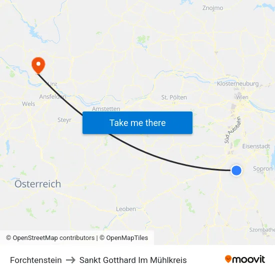 Forchtenstein to Sankt Gotthard Im Mühlkreis map