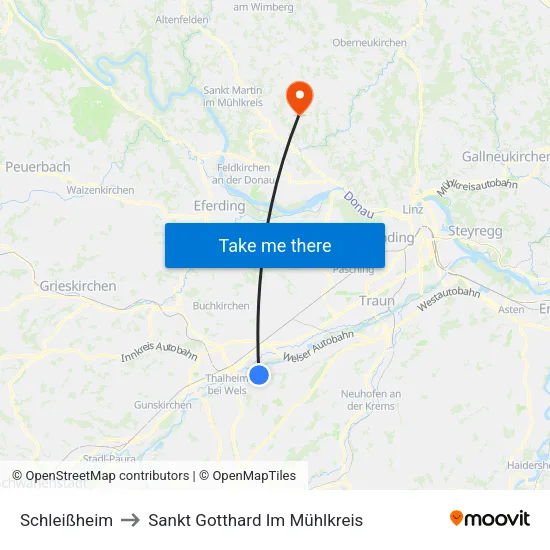 Schleißheim to Sankt Gotthard Im Mühlkreis map