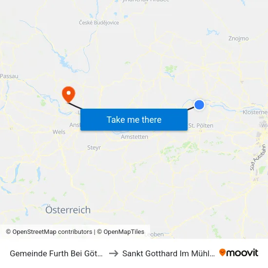 Gemeinde Furth Bei Göttweig to Sankt Gotthard Im Mühlkreis map