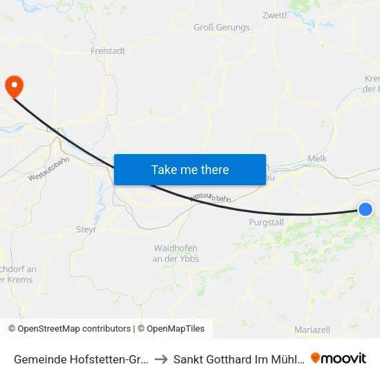 Gemeinde Hofstetten-Grünau to Sankt Gotthard Im Mühlkreis map