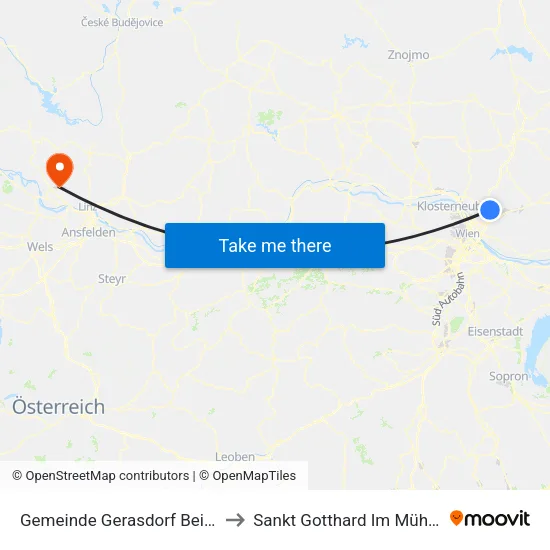 Gemeinde Gerasdorf Bei Wien to Sankt Gotthard Im Mühlkreis map