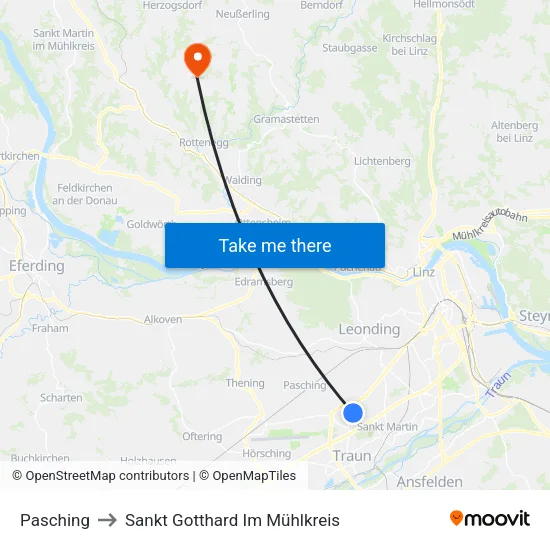 Pasching to Sankt Gotthard Im Mühlkreis map