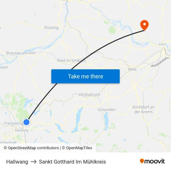 Hallwang to Sankt Gotthard Im Mühlkreis map