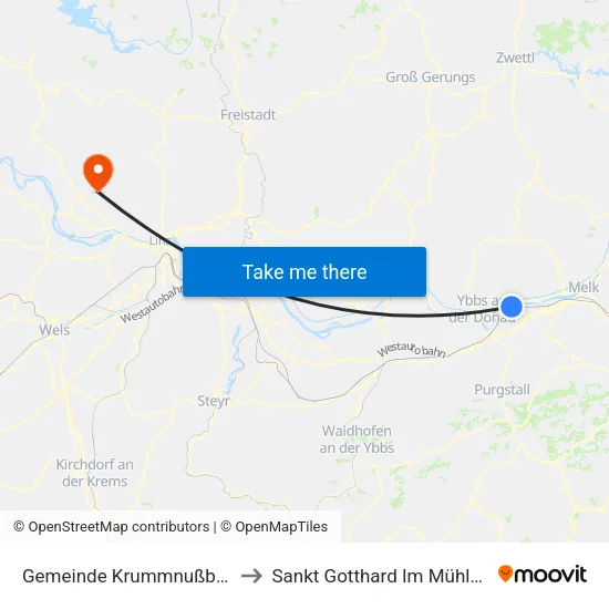 Gemeinde Krummnußbaum to Sankt Gotthard Im Mühlkreis map