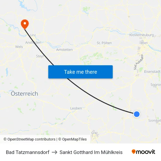 Bad Tatzmannsdorf to Sankt Gotthard Im Mühlkreis map