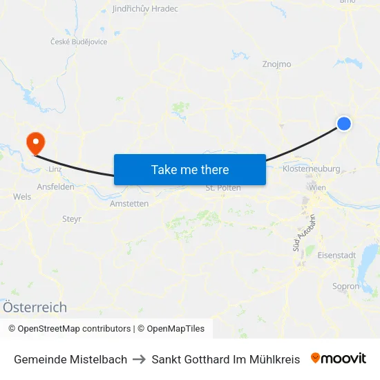Gemeinde Mistelbach to Sankt Gotthard Im Mühlkreis map
