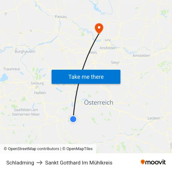 Schladming to Sankt Gotthard Im Mühlkreis map
