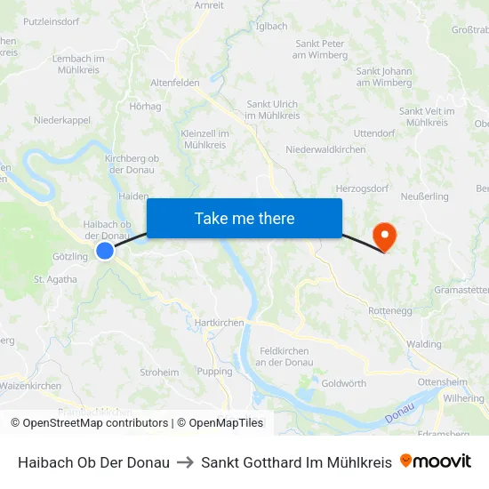 Haibach Ob Der Donau to Sankt Gotthard Im Mühlkreis map