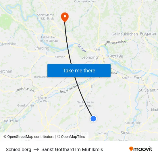 Schiedlberg to Sankt Gotthard Im Mühlkreis map