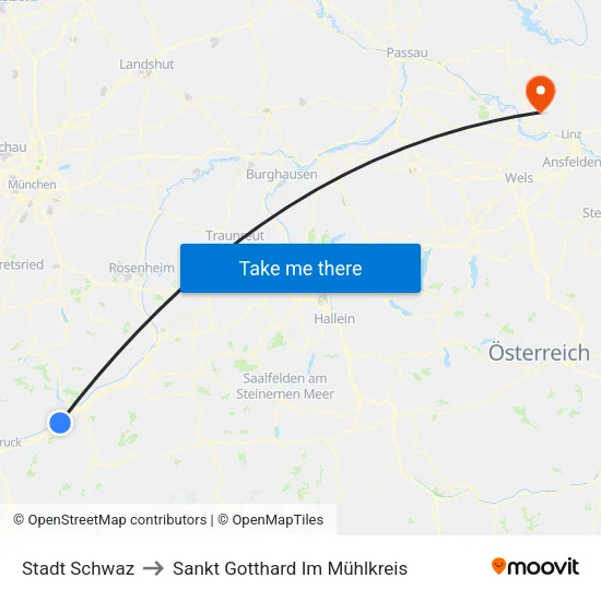 Stadt Schwaz to Sankt Gotthard Im Mühlkreis map