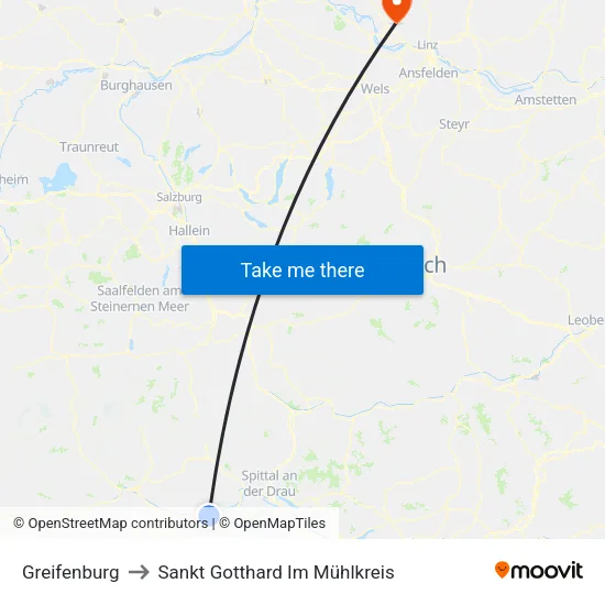 Greifenburg to Sankt Gotthard Im Mühlkreis map