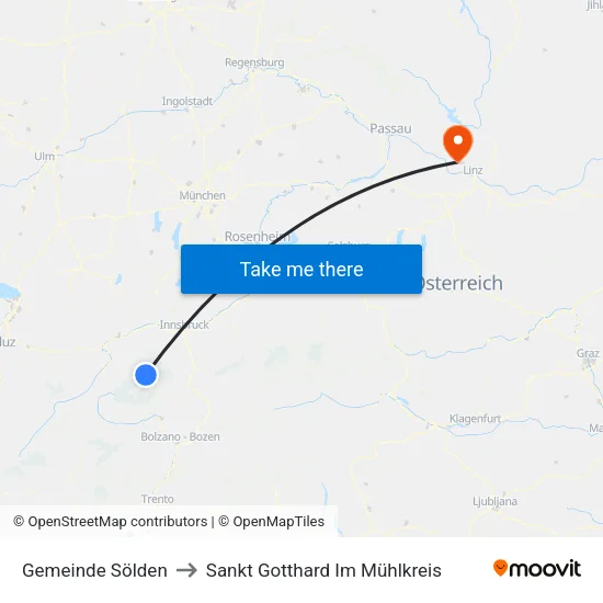 Gemeinde Sölden to Sankt Gotthard Im Mühlkreis map