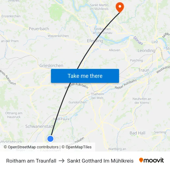 Roitham am Traunfall to Sankt Gotthard Im Mühlkreis map