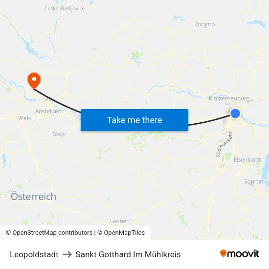 Leopoldstadt to Sankt Gotthard Im Mühlkreis map