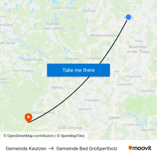 Gemeinde Kautzen to Gemeinde Bad Großpertholz map