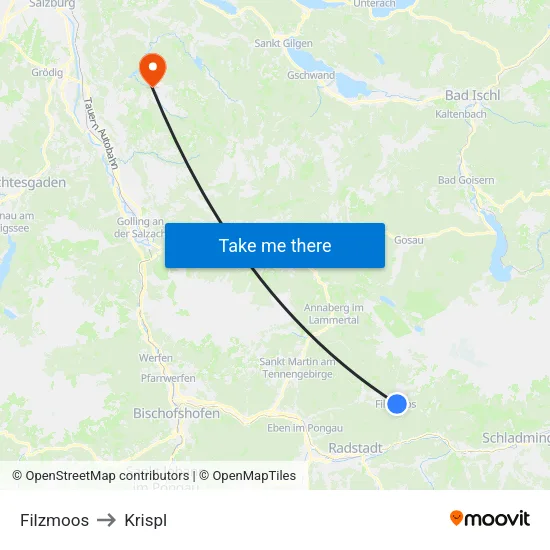 Filzmoos to Krispl map