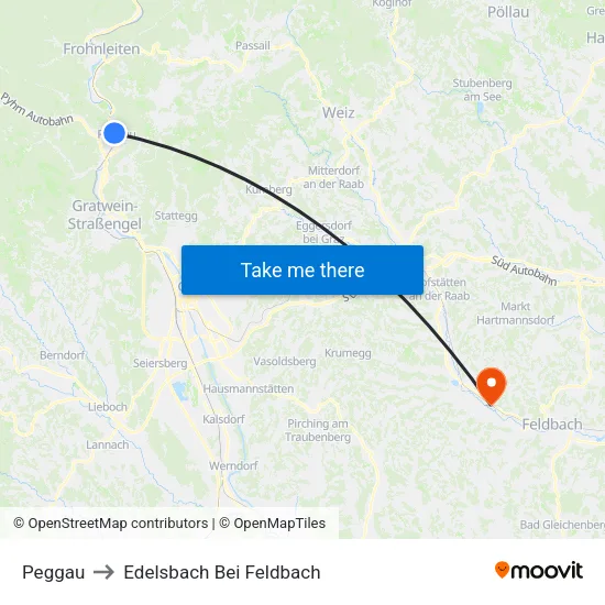 Peggau to Edelsbach Bei Feldbach map