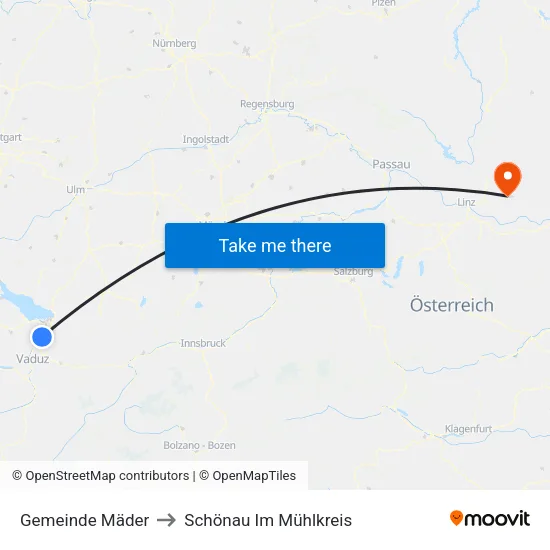 Gemeinde Mäder to Schönau Im Mühlkreis map