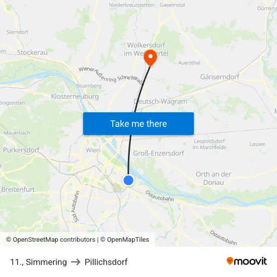 11., Simmering to Pillichsdorf map