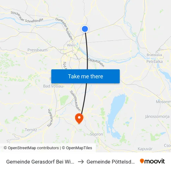 Gemeinde Gerasdorf Bei Wien to Gemeinde Pöttelsdorf map