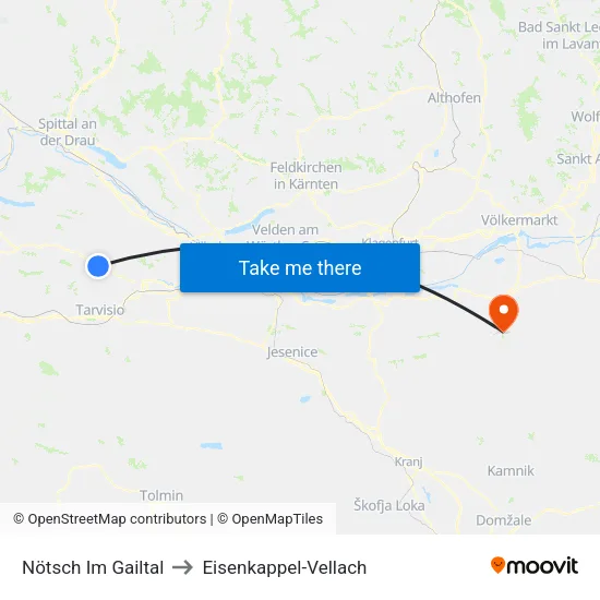 Nötsch Im Gailtal to Eisenkappel-Vellach map