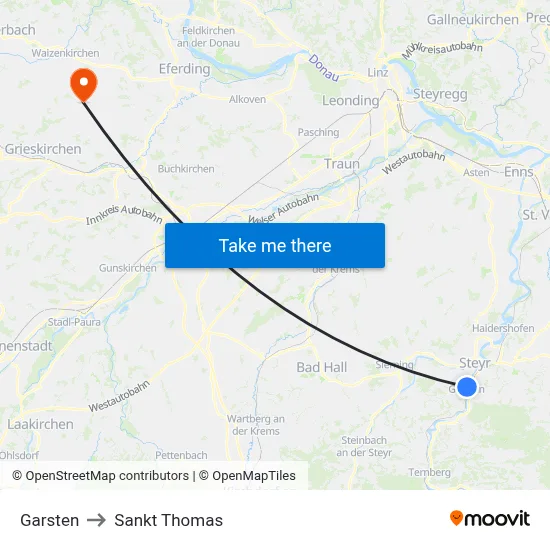 Garsten to Sankt Thomas map