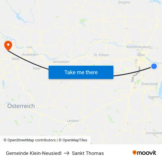Gemeinde Klein-Neusiedl to Sankt Thomas map