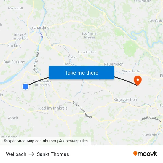 Weilbach to Sankt Thomas map