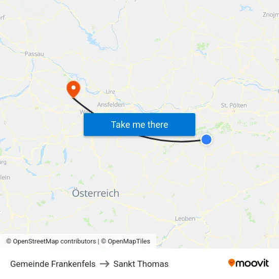 Gemeinde Frankenfels to Sankt Thomas map