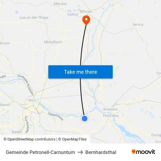 Gemeinde Petronell-Carnuntum to Bernhardsthal map