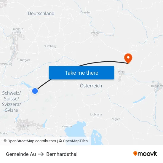 Gemeinde Au to Bernhardsthal map