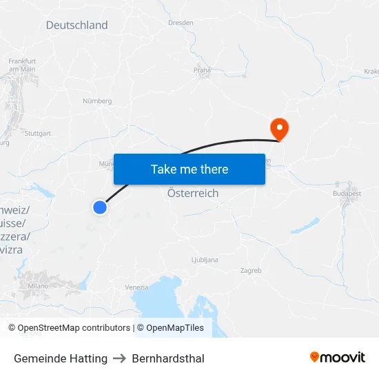 Gemeinde Hatting to Bernhardsthal map