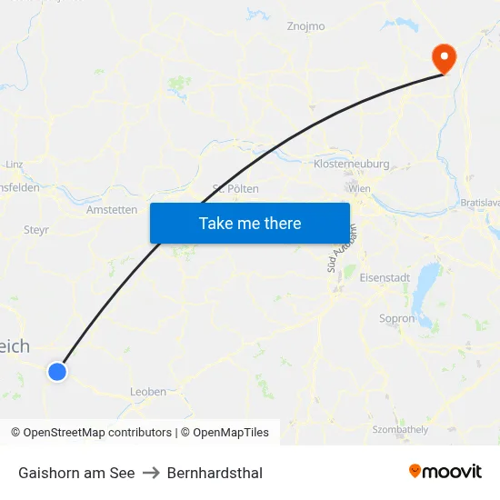 Gaishorn am See to Bernhardsthal map