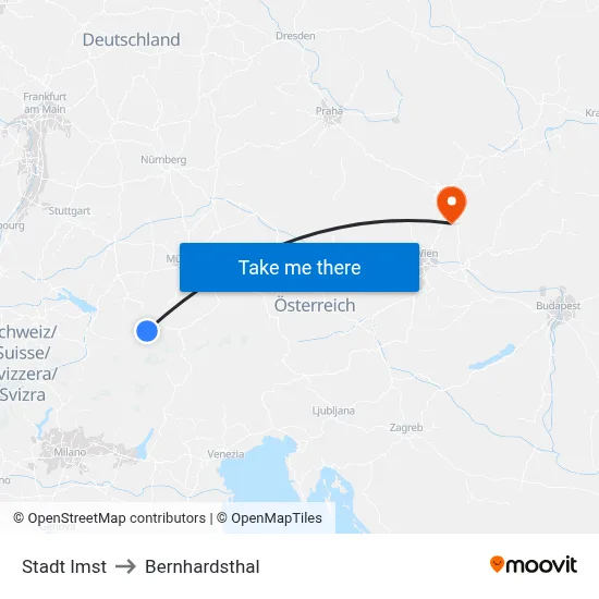 Stadt Imst to Bernhardsthal map