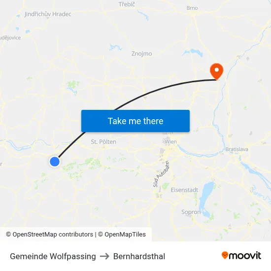 Gemeinde Wolfpassing to Bernhardsthal map