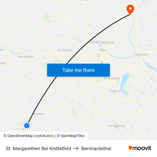 St. Margarethen Bei Knittelfeld to Bernhardsthal map